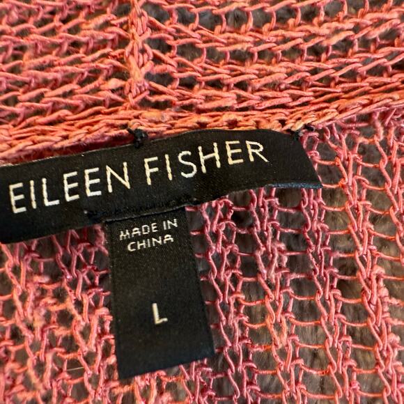 Eileen Fisher Airy Linen Grain Rib Knit Open Peplum Cardigan Sweater L Pink - Picture 6 of 8